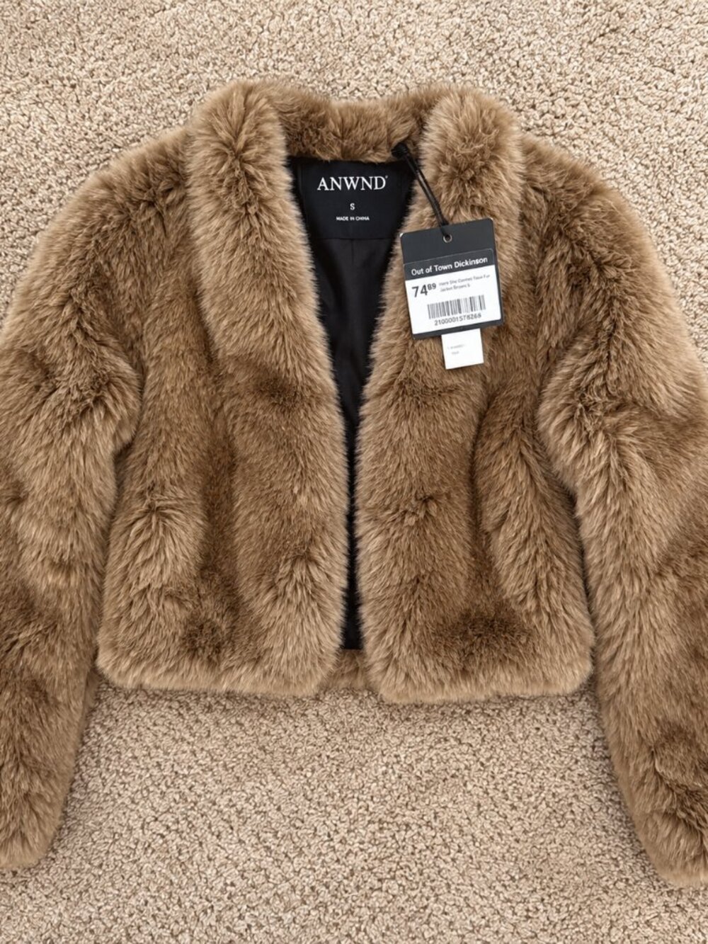 ANWND Here She Comes Brown Faux Fur Cropped Jacket S NWT